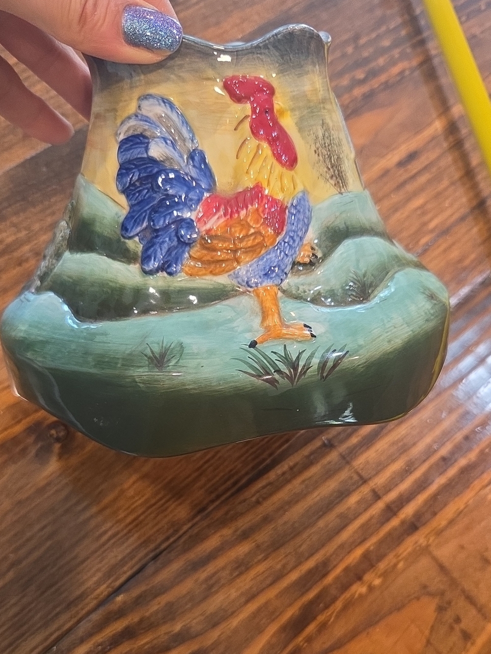 Hand-Painted Rooster Ceramic Candle Shade in Multicolor